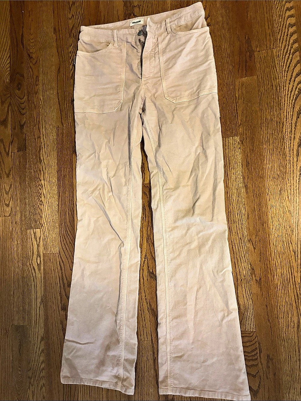 Zadig & Voltaire Pista Velours Corduroy Flare Pants Pink Size 28 waist French 38